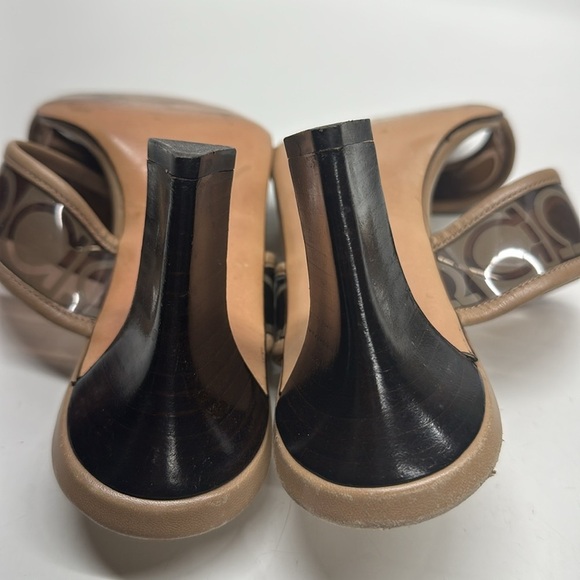 Salvatore Ferragamo High Heel Shoes Sandals Open Toe Lucite Straps Tan Size 7 B - Picture 8 of 11